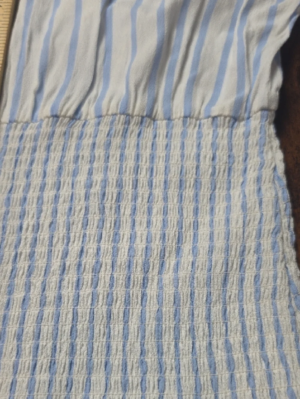 AQUA | Striped Smocked Boho Mini Dress Swim Cover Resort Beachy Blue White | XL - Picture 7 of 8